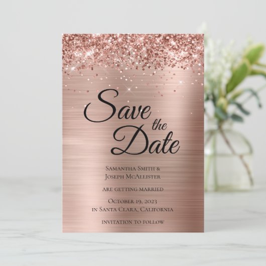 Save The Date Glam Rose brillant Parties scintillant or brillant (Debout devant)