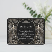 Save The Date Glam Silver Peacocks Art Déco Enregistrer La Date (Debout devant)