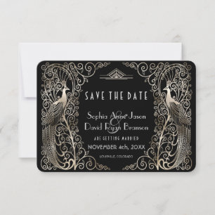 Save The Date Glam Silver Peacocks Art Déco Enregistrer La Date