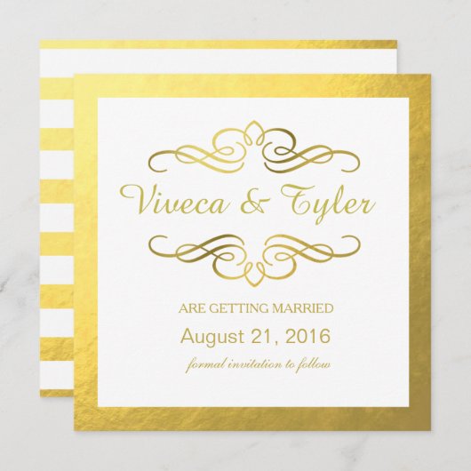 Save The Date Glam Tourbillonnant Flourish Gold Foil Enregistrer (Devant / Derrière)