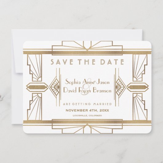 Save The Date Glam White 1920's Great Gatsby Enregistrer la date (Devant)