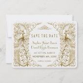Save The Date Glam White Gold Art Déco Peacocks Enregistrer La D (Devant)