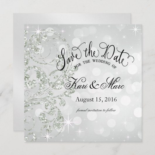 Save The Date Glamor Parties scintillant Luxe Enregistrer la dat (Devant / Derrière)