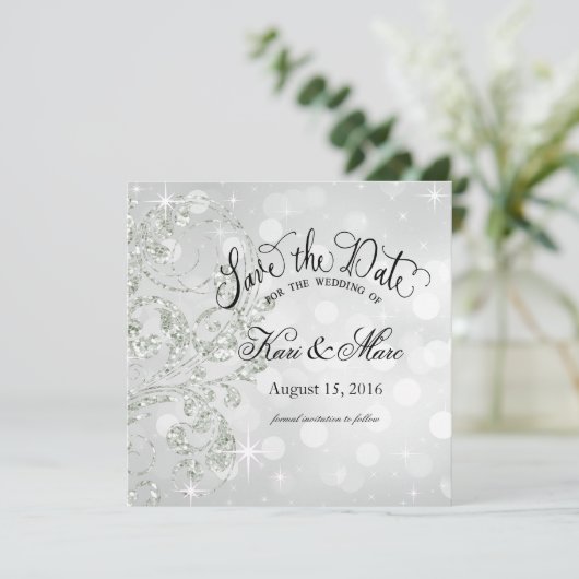 Save The Date Glamor Parties scintillant Luxe Enregistrer la dat (Debout devant)