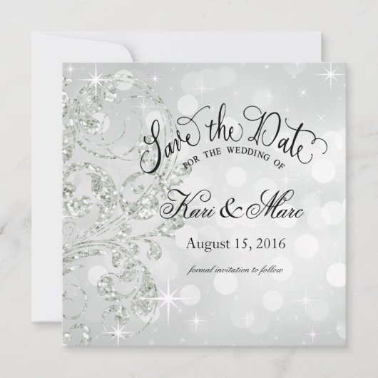 Save The Date Glamor Parties scintillant Luxe Enregistrer la dat (Devant)