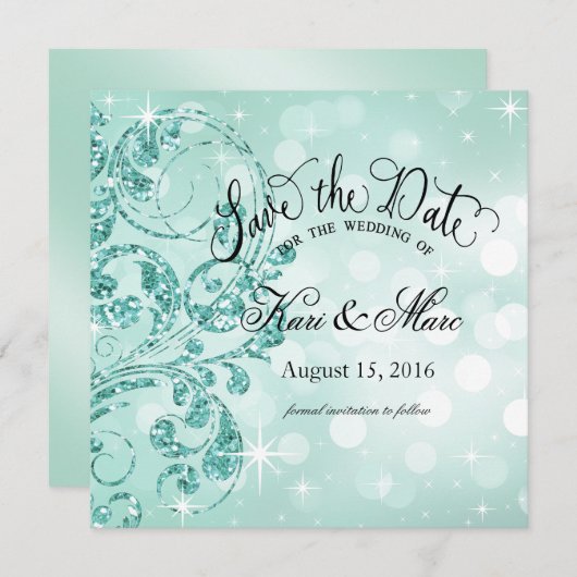 Save The Date Glamor Parties scintillant Luxe Enregistrer la dat (Devant / Derrière)