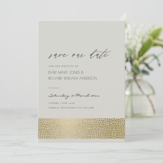 SAVE THE DATE GLAMOROUS GOLD GRAY DOTS MOSAIC ENREGISTRER LA DAT (Debout devant)