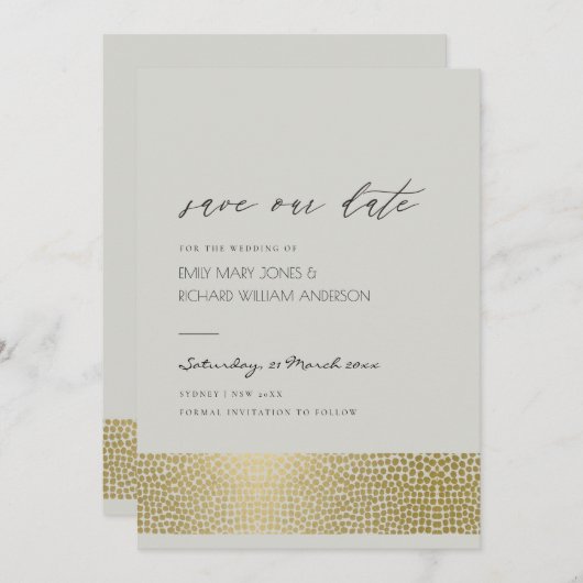 SAVE THE DATE GLAMOROUS GOLD GRAY DOTS MOSAIC ENREGISTRER LA DAT (Devant / Derrière)