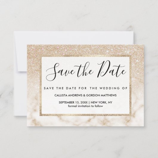 Save The Date Glamorous Gold White Glitter ombre (Devant)