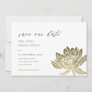 SAVE THE DATE GLAMOROUS PALE OR BLANC LOTUS SAUVER LA DATE