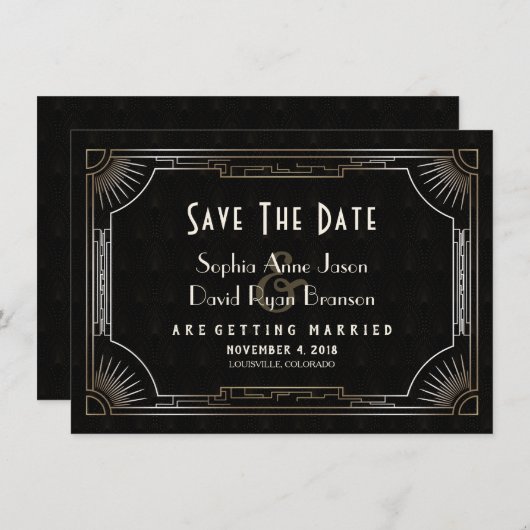 Save The Date Glamour Great Gatsby Gold Art Déco Mariage (Devant / Derrière)