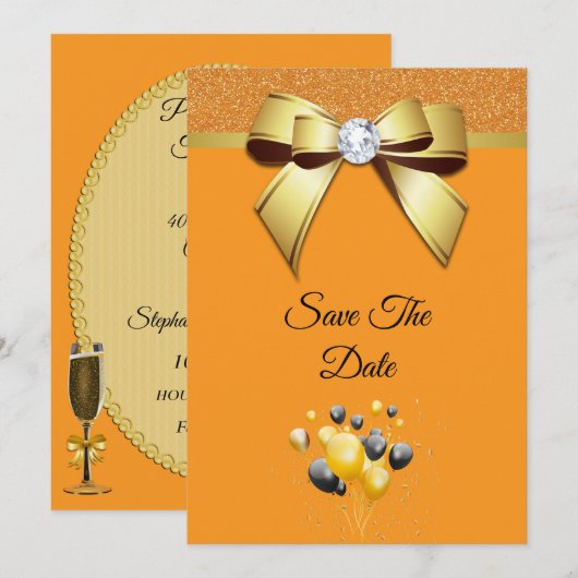 Save The Date Glamourous Elegance Birthday Party (Devant / Derrière)