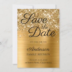 Save The Date Glitter Gold Foil Famille Réunion
