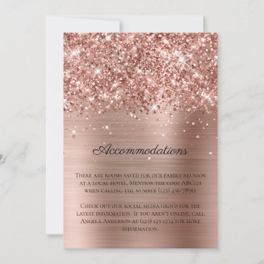 Save The Date Glitter Rose Gold Foil Famille Réunion (Dos)