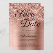Save The Date Glitter Rose Gold Foil Famille Réunion (Devant / Derrière)