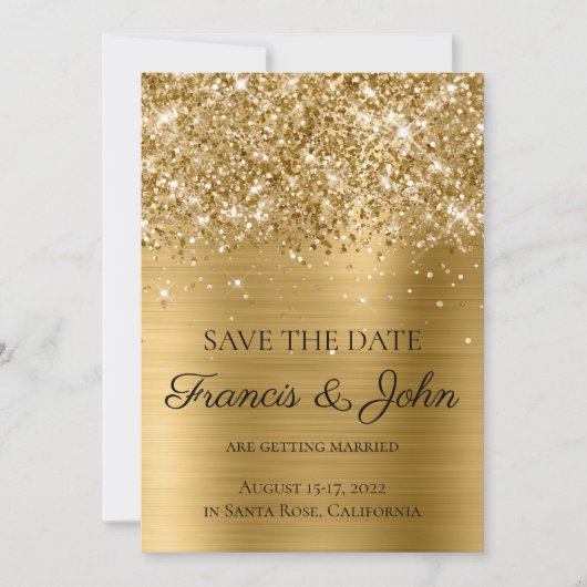 Save The Date Glittery Gold Foil Wedding (Devant)