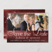 Save The Date Glitzy Foil | Henna Crimson Red Sparkle 3 Photo (Devant / Derrière)