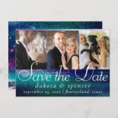 Save The Date Glitzy Foil | Holographique Iridescente Ombre 3 Ph (Devant / Derrière)