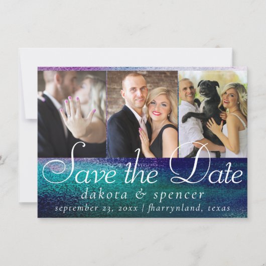 Save The Date Glitzy Foil | Holographique Iridescente Ombre 3 Ph (Devant)