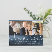 Save The Date Glitzy Foil | Marine Blue Dark Faux Parties scinti (Debout devant)