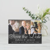 Save The Date Glitzy Foil | Onyx Black Dark Faux Shimmer 3 Photo (Debout devant)