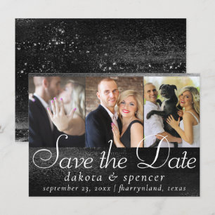 Save The Date Glitzy Foil   Onyx Black Dark Faux Shimmer 3 Photo