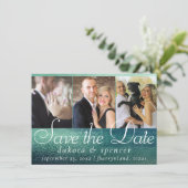 Save The Date Glitzy Foil | Seafoam Green Aqua Sparkle 3 Photo (Debout devant)