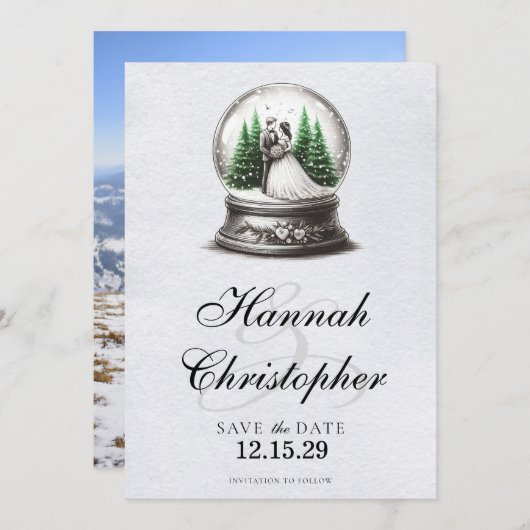 Save The Date Globe des neiges de mariée et de chambre (Devant / Derrière)