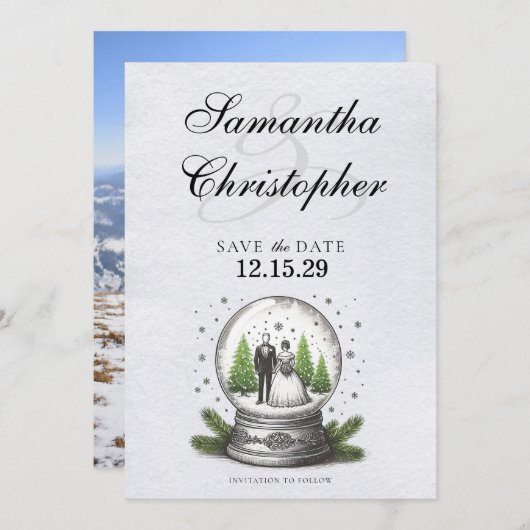 Save The Date Globe des neiges de mariée et de chambre (Devant / Derrière)