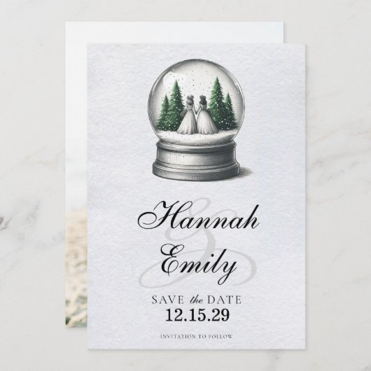 Save The Date Globe des neiges des mariées (Devant / Derrière)