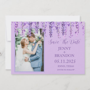 Save The Date Glycine Lavande Violet Floral Photo Élégant