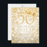 Save The Date Gold 50th Birthday Glam Lights Enregistrer la date<br><div class="desc">Design élégant "50th Birthday Party" avec Gold Parties scintillant Confetti & Glam Lights,  nom personnalisé et texte de détails. Facile à utiliser et facile à personnaliser. Commandez aujourd'hui !</div>