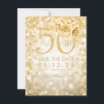 Save The Date Gold 50th Birthday Glam Lights Enregistrer la date<br><div class="desc">Design élégant "50th Birthday Party" avec Gold Parties scintillant Confetti & Glam Lights,  nom personnalisé et texte de détails. Facile à utiliser et facile à personnaliser. Commandez aujourd'hui !</div>