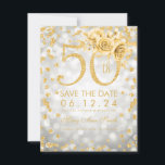 Save The Date Gold 50th Birthday Lights Enregistrer La Date Arge<br><div class="desc">Design élégant "50th Birthday Party" avec Gold Parties scintillant Confetti & Glam Silver Lights,  nom personnalisé et texte de détails. Facile à utiliser et facile à personnaliser. Commandez aujourd'hui !</div>