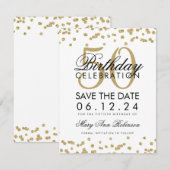 Save The Date Gold 50th Birthday Save Date Confetti (Devant / Derrière)