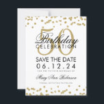 Save The Date Gold 50th Birthday Save Date Confetti<br><div class="desc">Elégant design "50th Birthday Party" avec Gold Faux Parties scintillant Confetti Blanc et nom personnalisé et détails texte. Facile à utiliser et facile à personnaliser. Commandez aujourd'hui !</div>