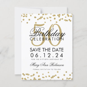 Save The Date Gold 50th Birthday Save Date Confetti