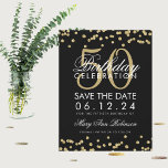 Save The Date Gold 50th Birthday Save Date Confetti Black<br><div class="desc">Elégant design "50th Birthday Party" avec Gold Faux Parties scintillant Confetti Noir et nom personnalisé et détails texte. Facile à utiliser et facile à personnaliser. Commandez aujourd'hui !</div>