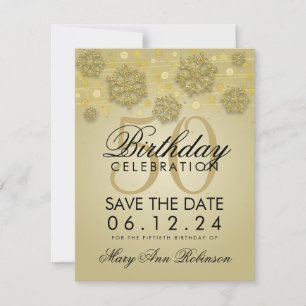 Save The Date Gold 50th Birthday Save Date Winter