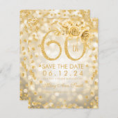 Save The Date Gold 60th Birthday Glam Lights (Devant / Derrière)
