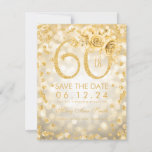 Save The Date Gold 60th Birthday Glam Lights<br><div class="desc">Design élégant "60th Birthday Party" avec Gold Parties scintillant Confetti & Glam Lights,  nom personnalisé et texte de détails. Facile à utiliser et facile à personnaliser. Commandez aujourd'hui !</div>