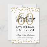 Save The Date Gold 60th Birthday Save Date Confetti<br><div class="desc">Elégant design "60th Birthday Party" avec Gold Faux Parties scintillant Confetti Blanc et nom personnalisé et détails texte. Facile à utiliser et facile à personnaliser. Commandez aujourd'hui !</div>