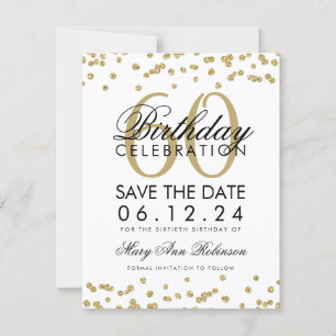 Save The Date Gold 60th Birthday Save Date Confetti