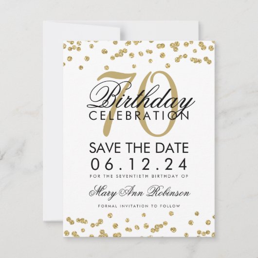 Save The Date Gold 70th Birthday Save Date Confetti (Devant)