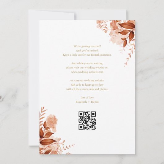 Save The Date Gold Automne automne Floral QR Code Mariage (Dos)