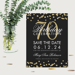 Save The Date Gold Black 70th Birthday Save Date Confetti