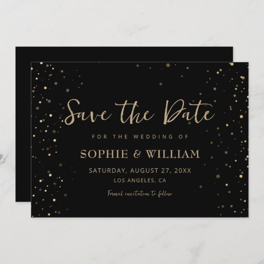 Save The Date Gold & Black Beau Mariage élégant (Devant / Derrière)