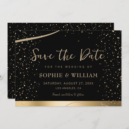 Save The Date Gold & Black Beau Mariage élégant (Devant / Derrière)