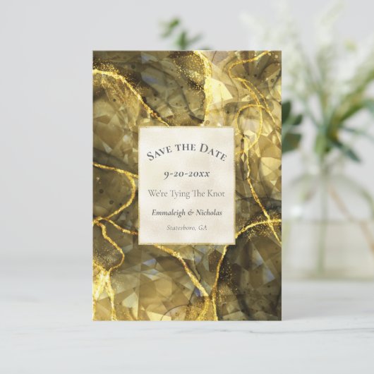 Save The Date Gold Black Topaz Gemstone Enregistrer la date (Debout devant)