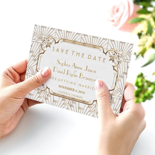 Save The Date Gold Blanc Grand Art Déco Enregistrer La Date